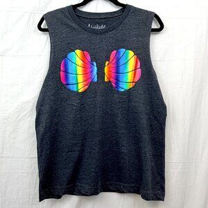 Adorkable Apparel Mermaid Ariel Sea Shells Muscle Tank Women M Dark Gray